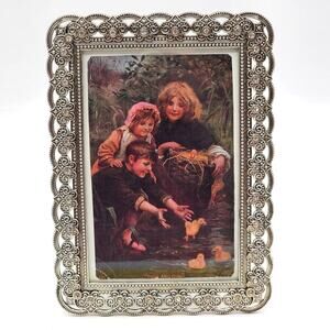 Ornate Silver Jeweled Picture Frame Vintage Style Holds 4x6 Photo